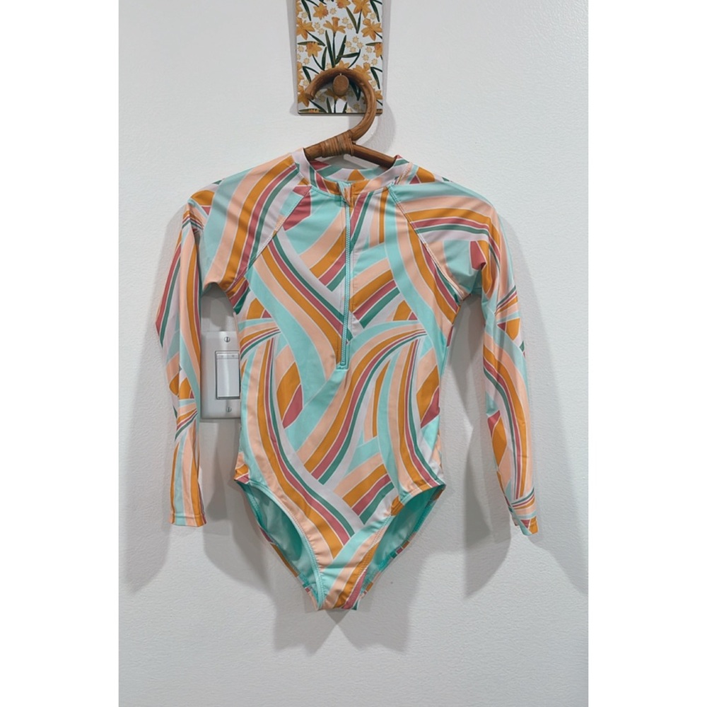 Wonder Nation | Colorful Zip-Up Long Sleeve One Piece Swimsuit